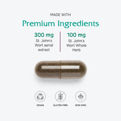 Close-up of St. John's Wort capsules showing capsules