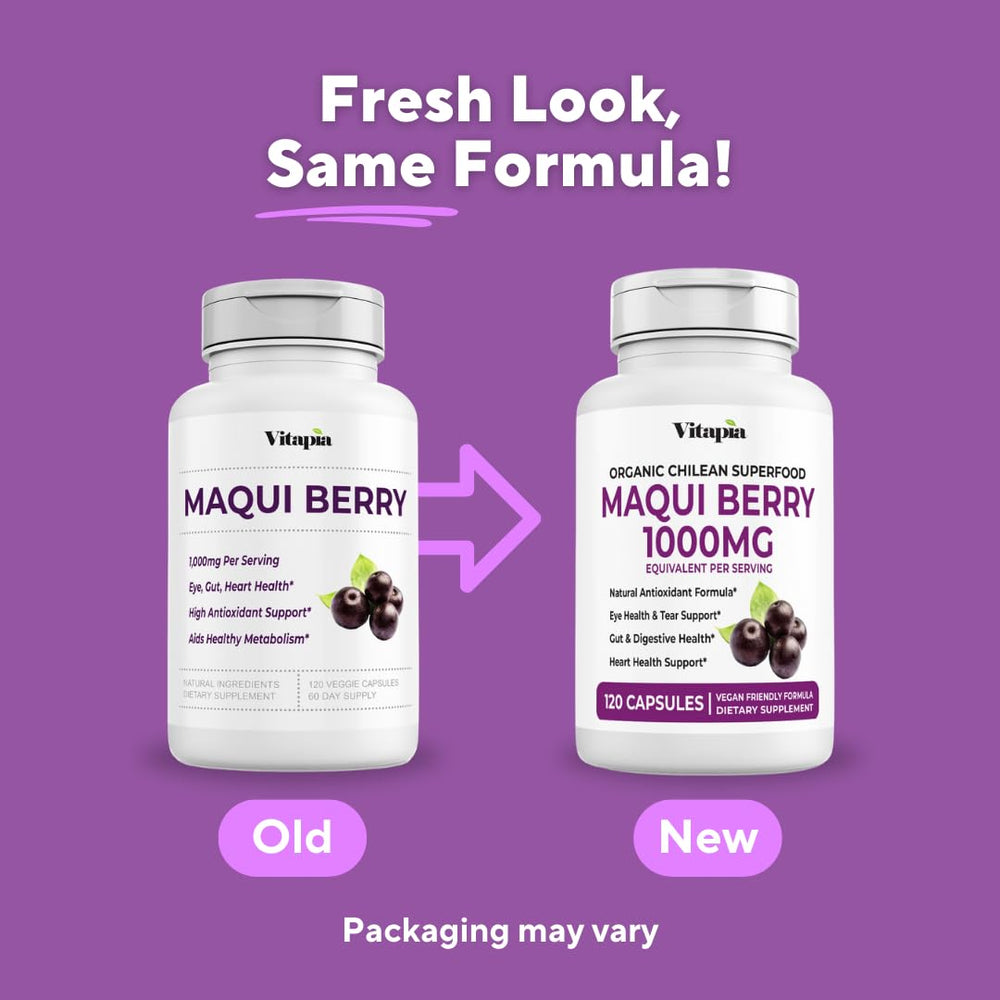 Two Vitapia Maqui Berry capsules showing serving size