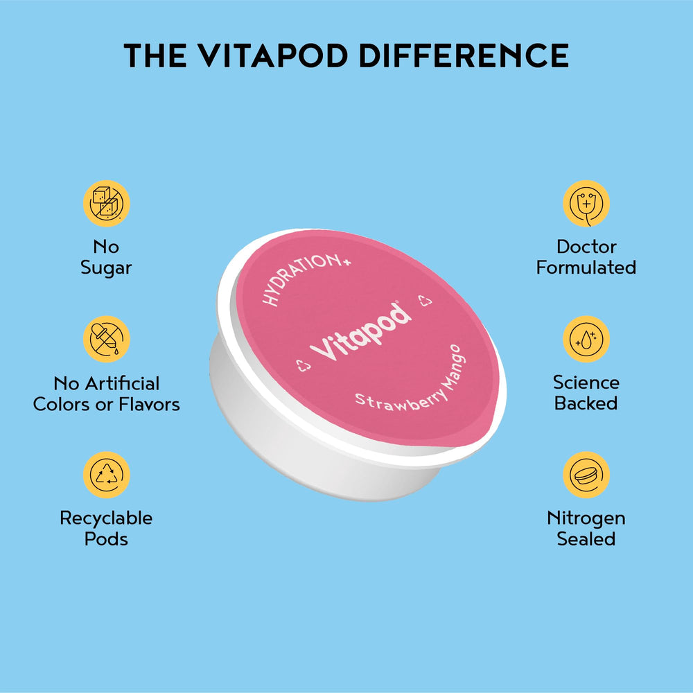 Vitapod Hydra+ drink served in a glass with electrolytes and flavor