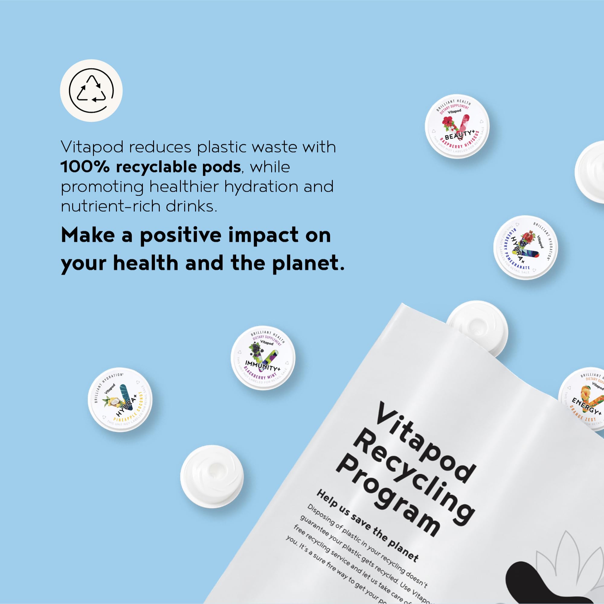 Vitapod Hydra+ ingredients panel highlighting vitamins A C D E