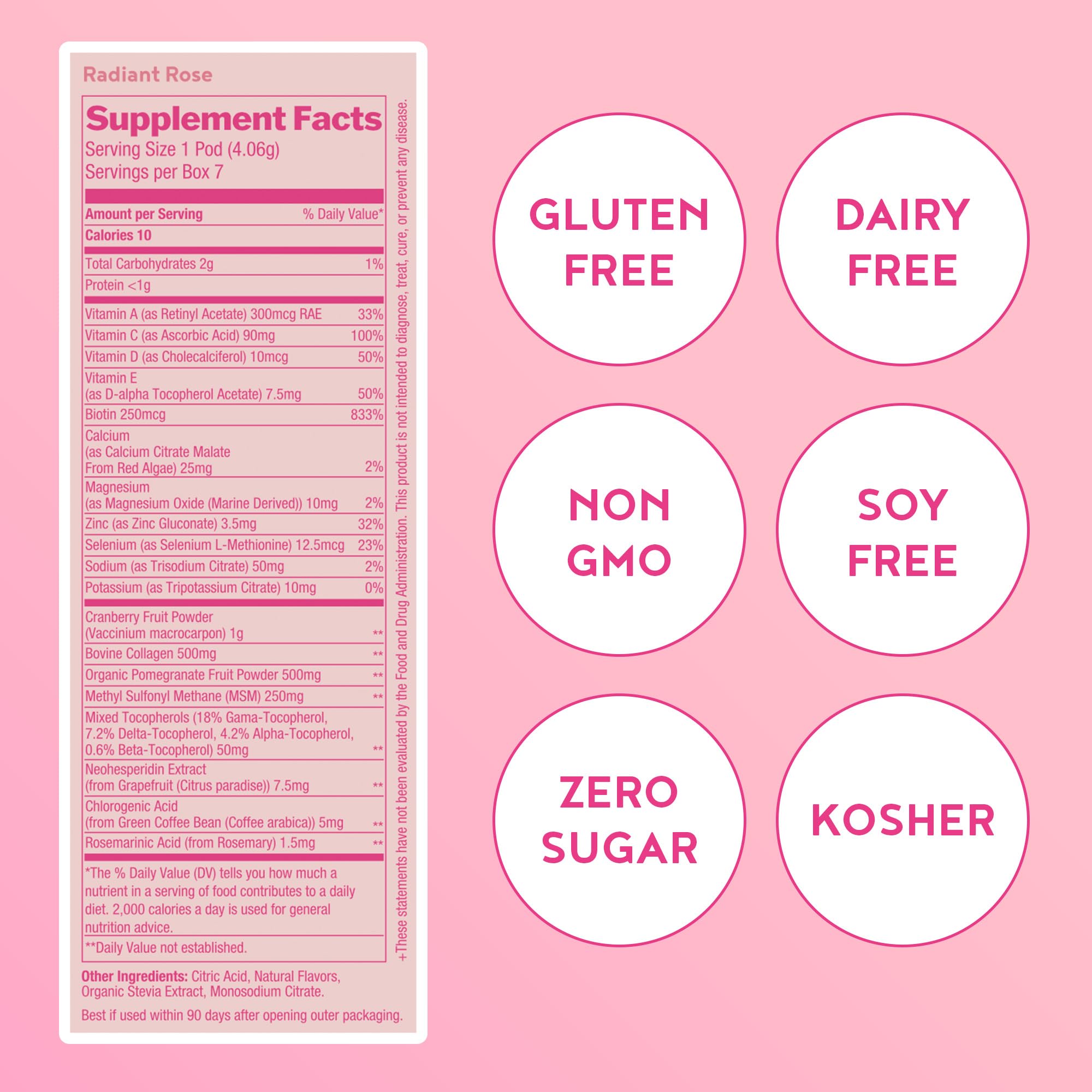 Serving suggestion: Radiant Rose drink poured in a glass