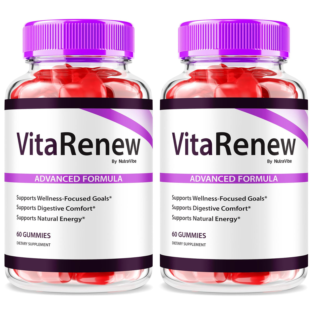 Two-pack VitaRenew Gummies bottle set on white background