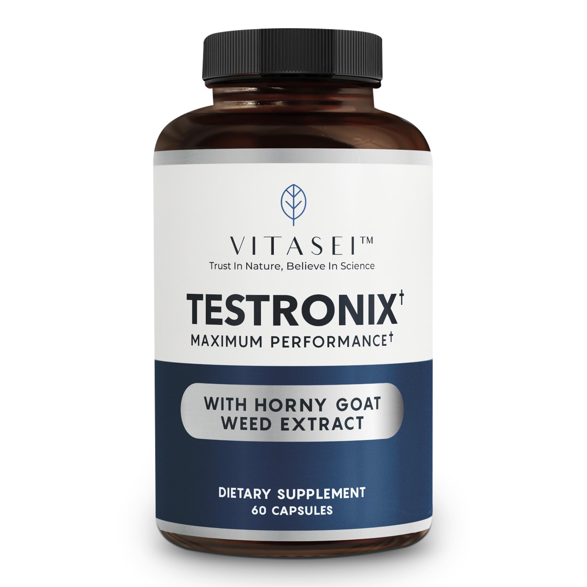 VITASEI Testronix bottle-front view suggesting daily energy support during workouts.