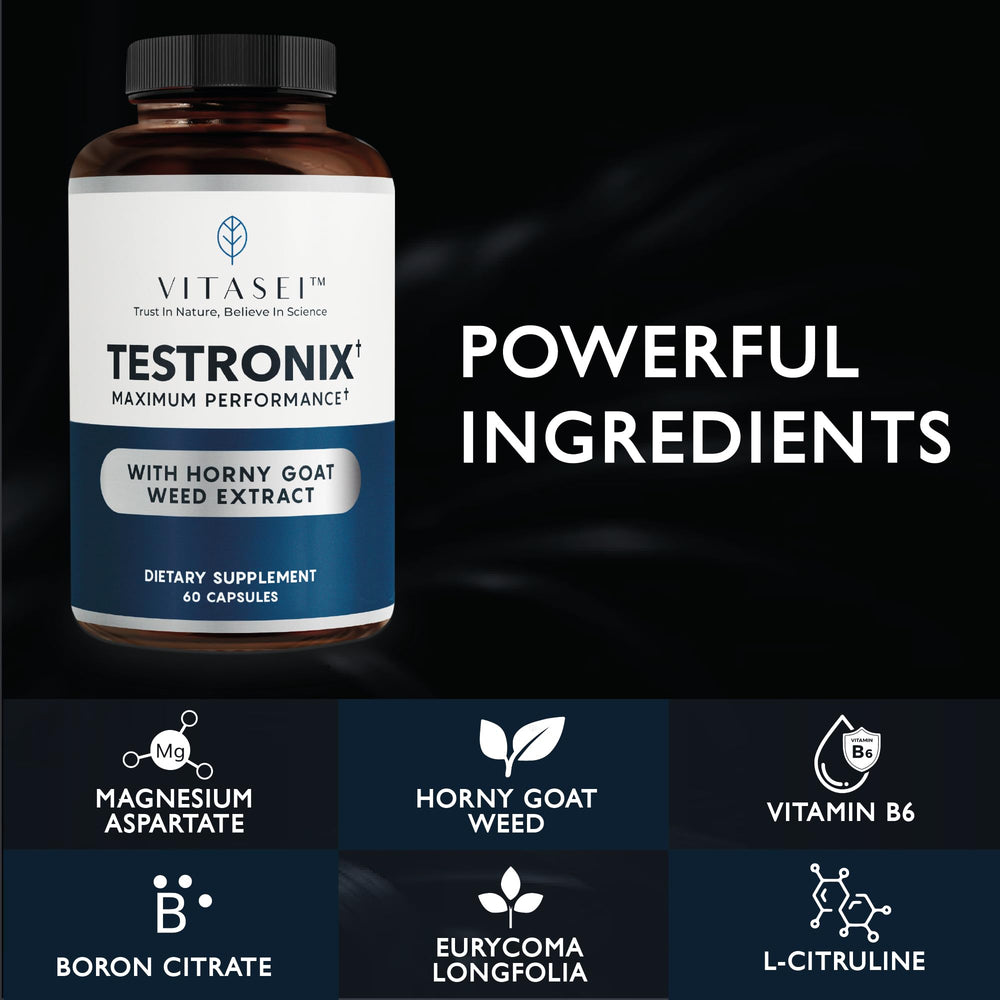 VITASEI Testronix store-packaging scene highlights easy integration into health routines.