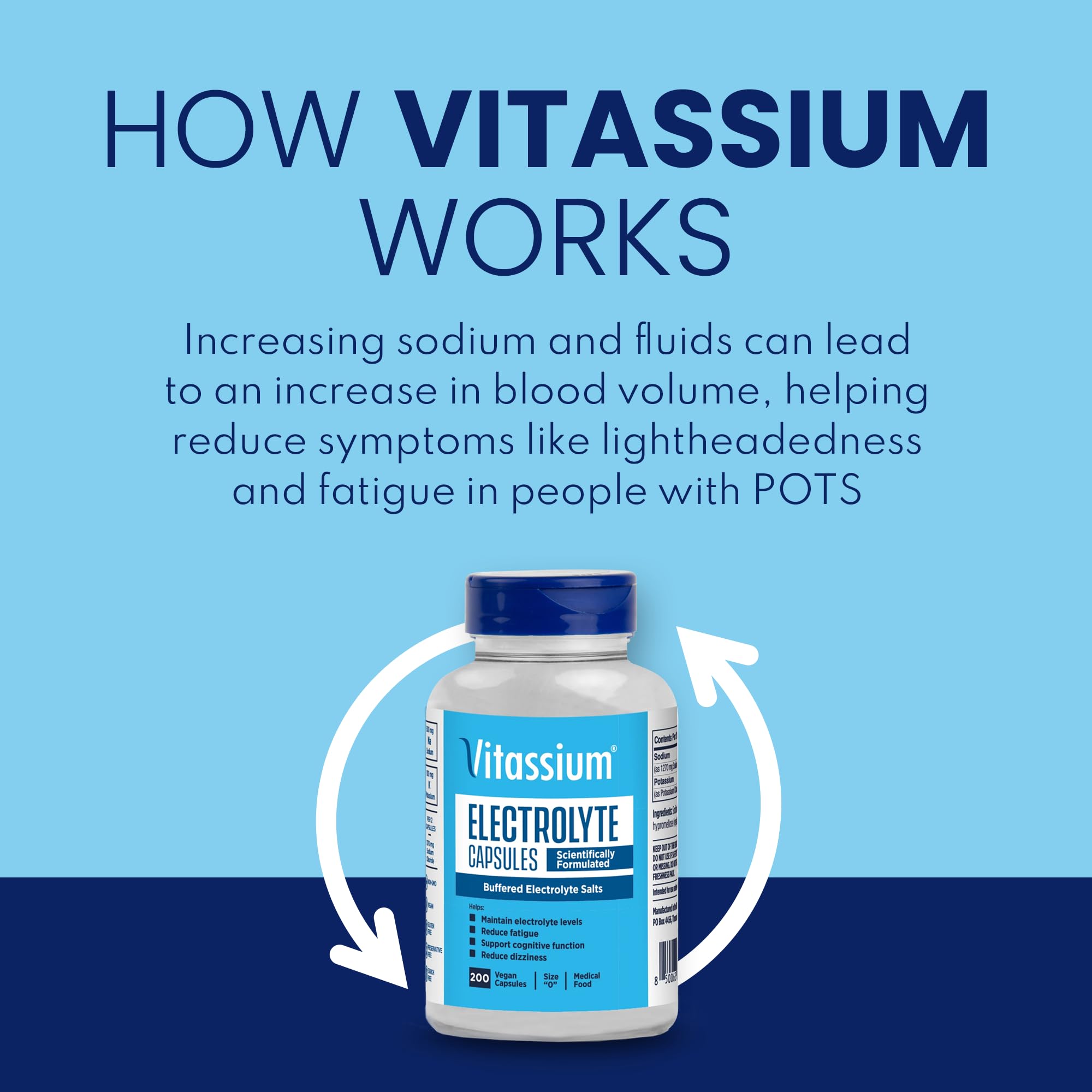 Vitassium flip-top bottle packaging for easy on-the-go use.