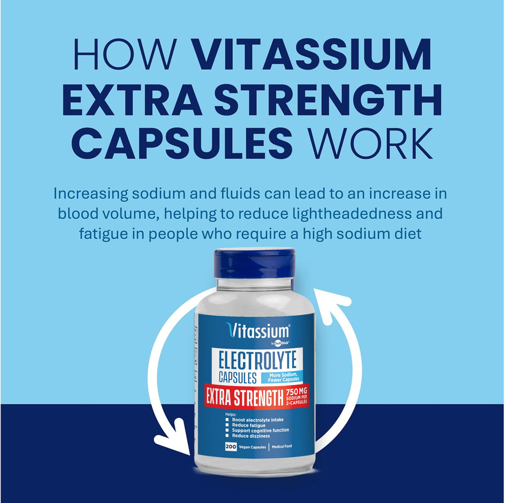 Unflavored Vitassium electrolyte capsules in a bottle