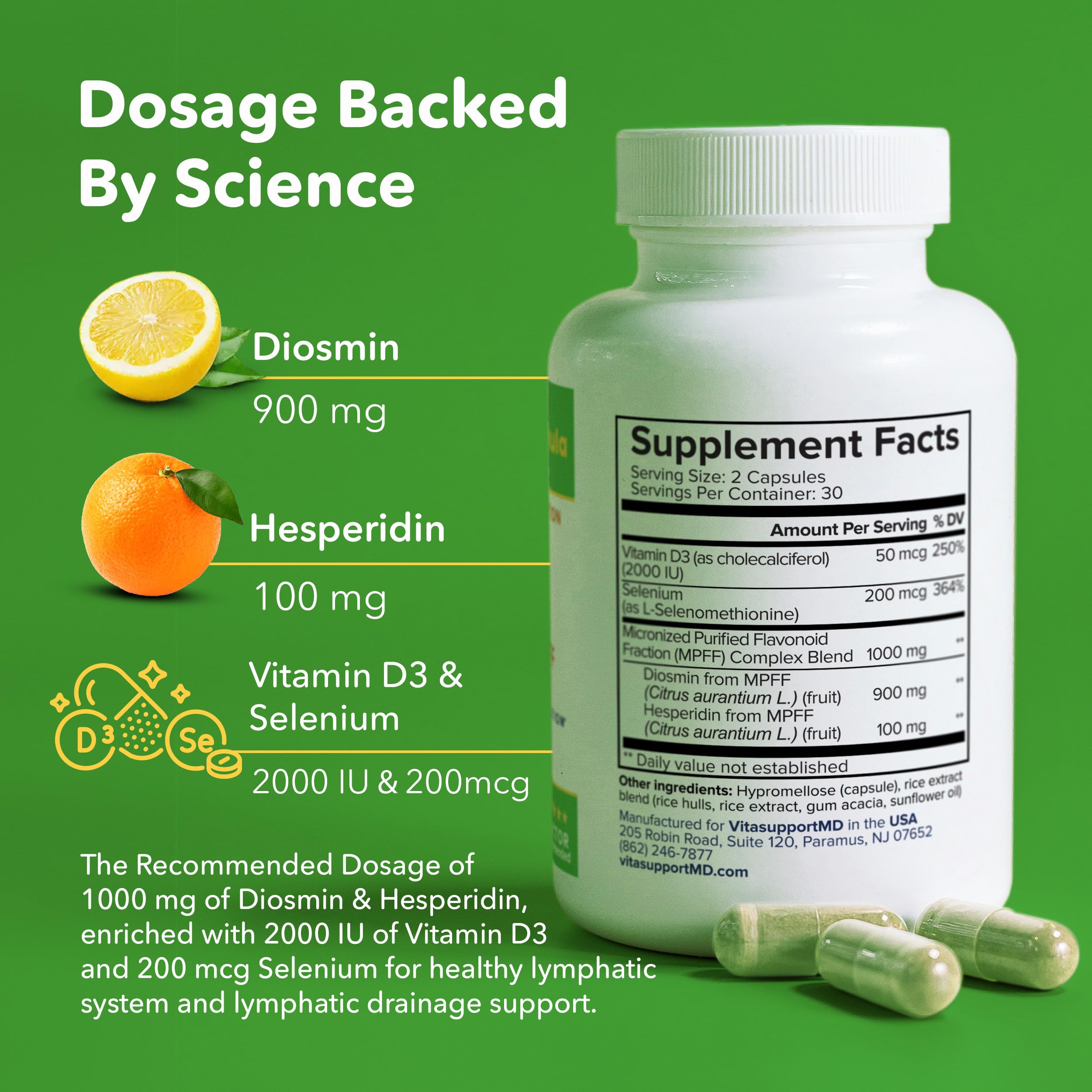 Vitamin D3 2000 IU and Selenium 200 mcg capsules for lymphatic support