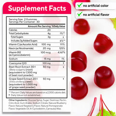 Ingredients panel featuring beet root and grape seed extract