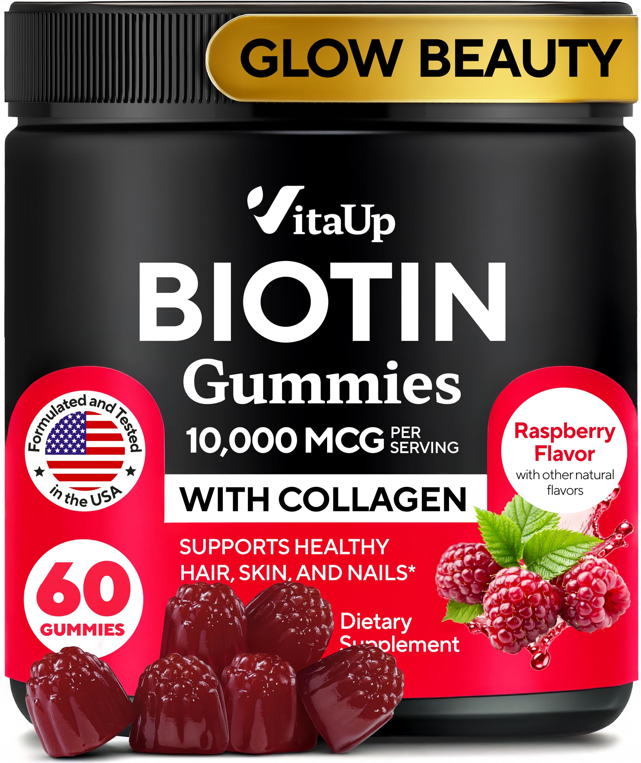 VitaUp Biotin Gummies bottle 10000mcg Raspberry – 60 count