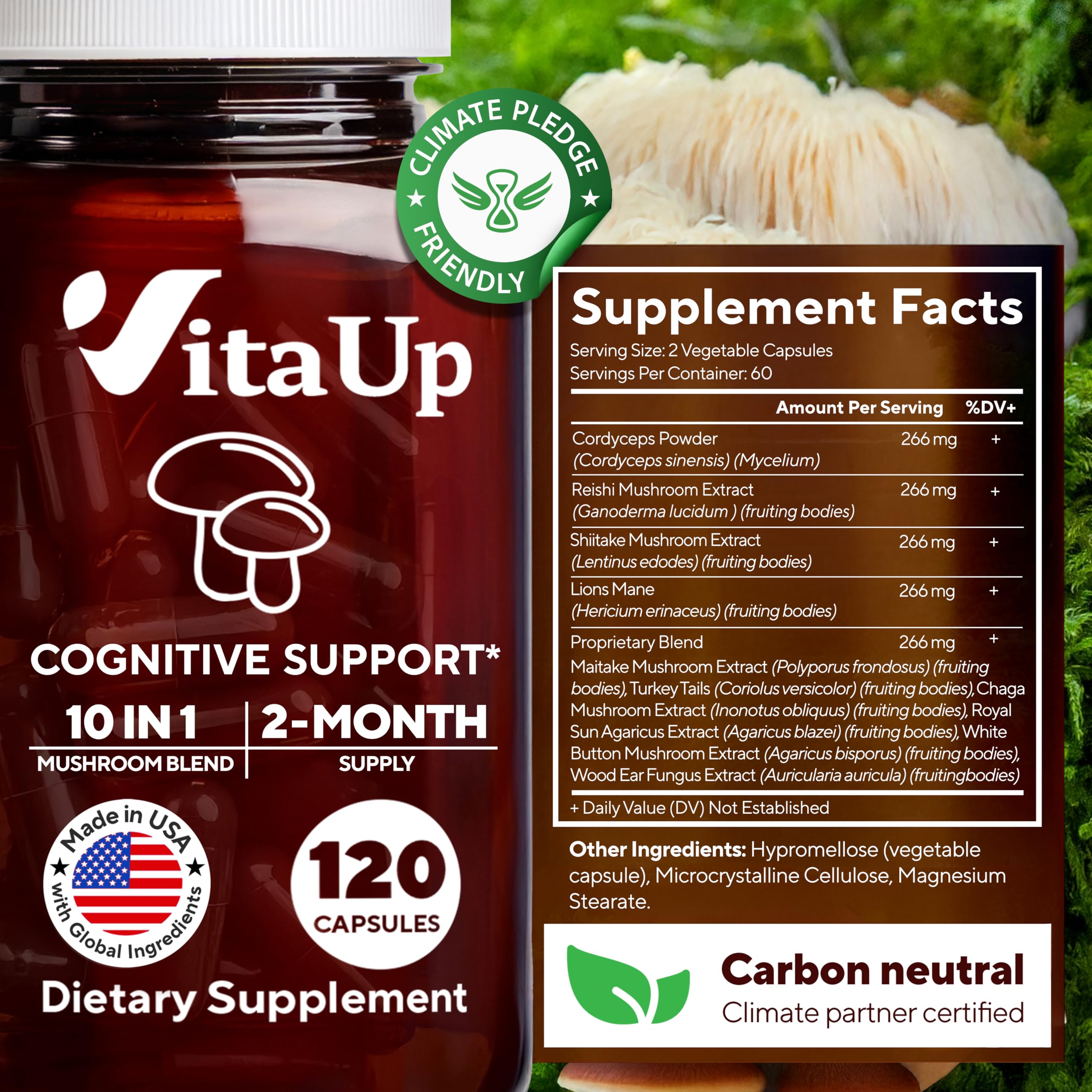 Lions Mane and Cordyceps mushrooms included in VitaUp