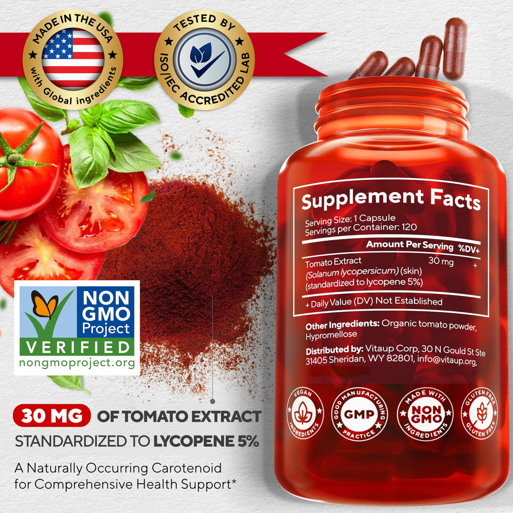 USA-made VitaUp Lycopene capsules in bottle
