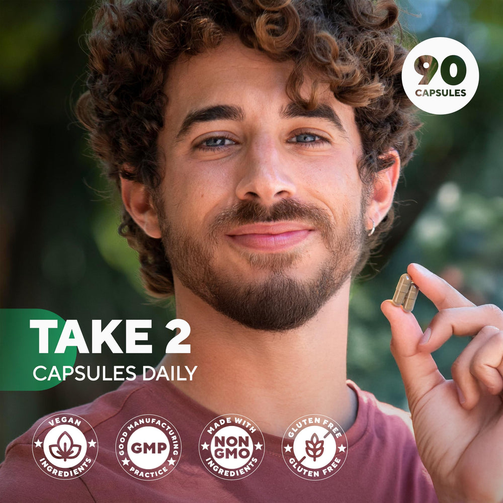 Lifestyle shot of a healthy adult taking VitaUp Shilajit