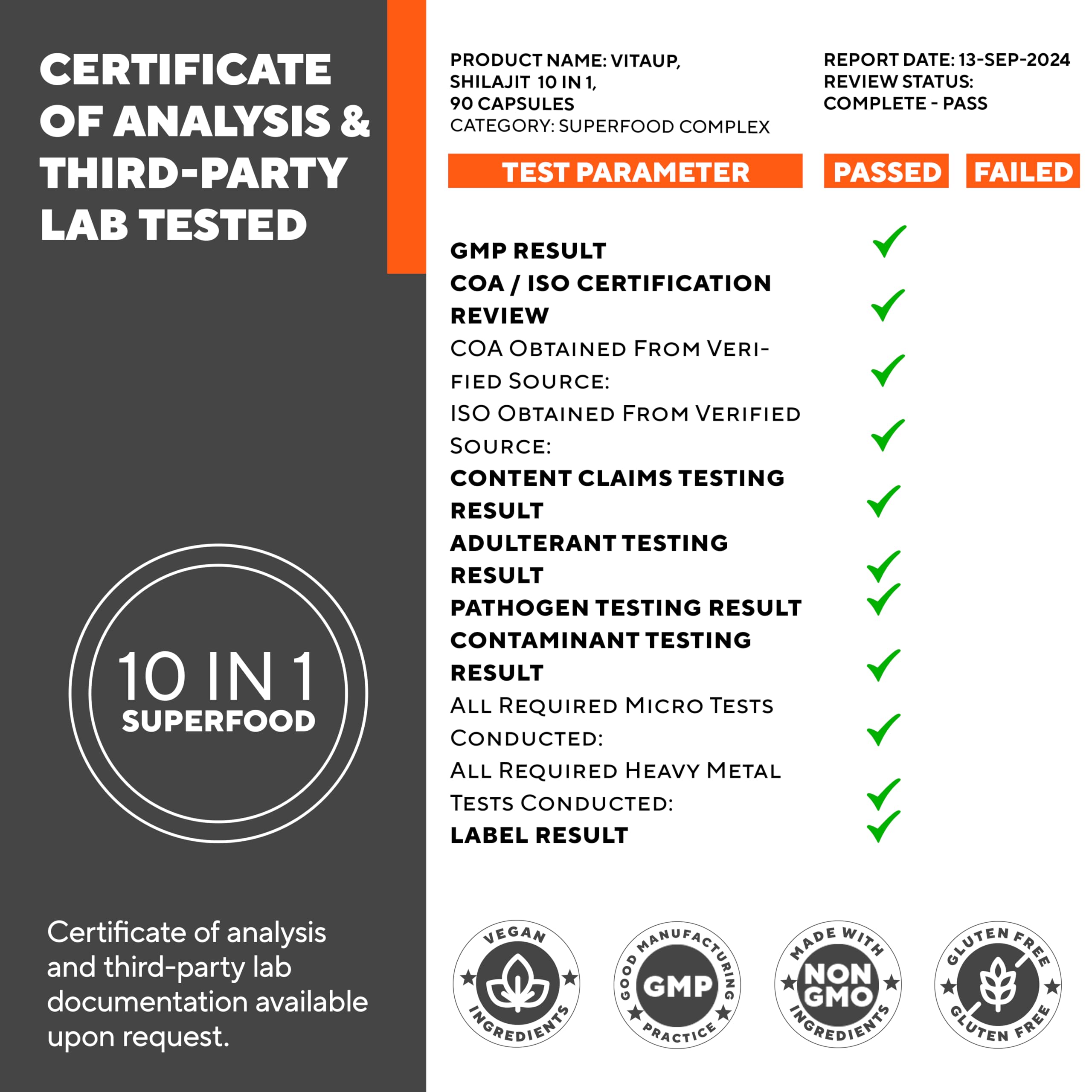 GMP-certified label and third-party testing icon