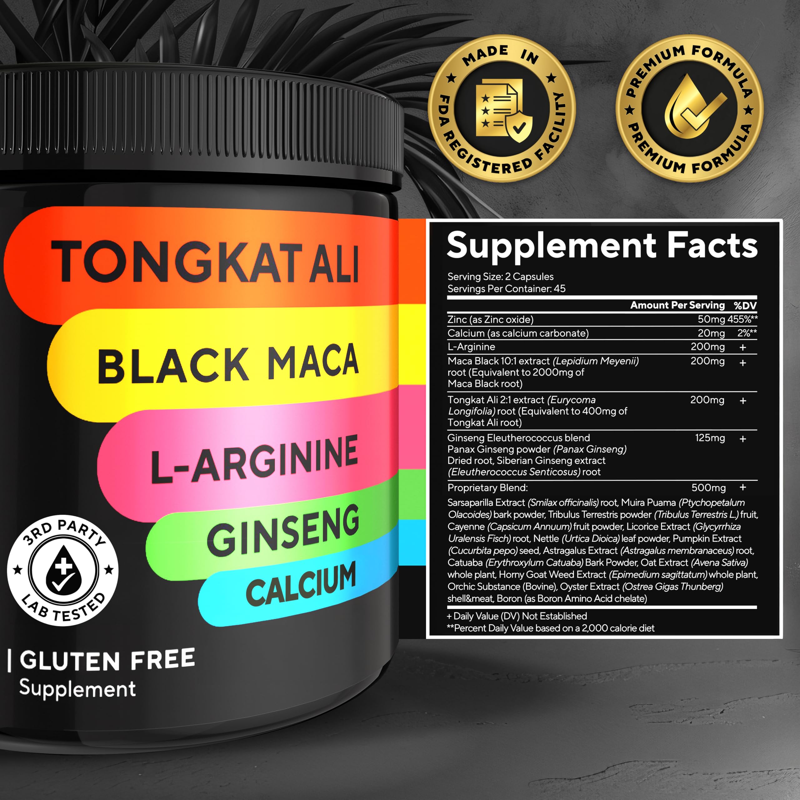 Supplement facts panel close-up