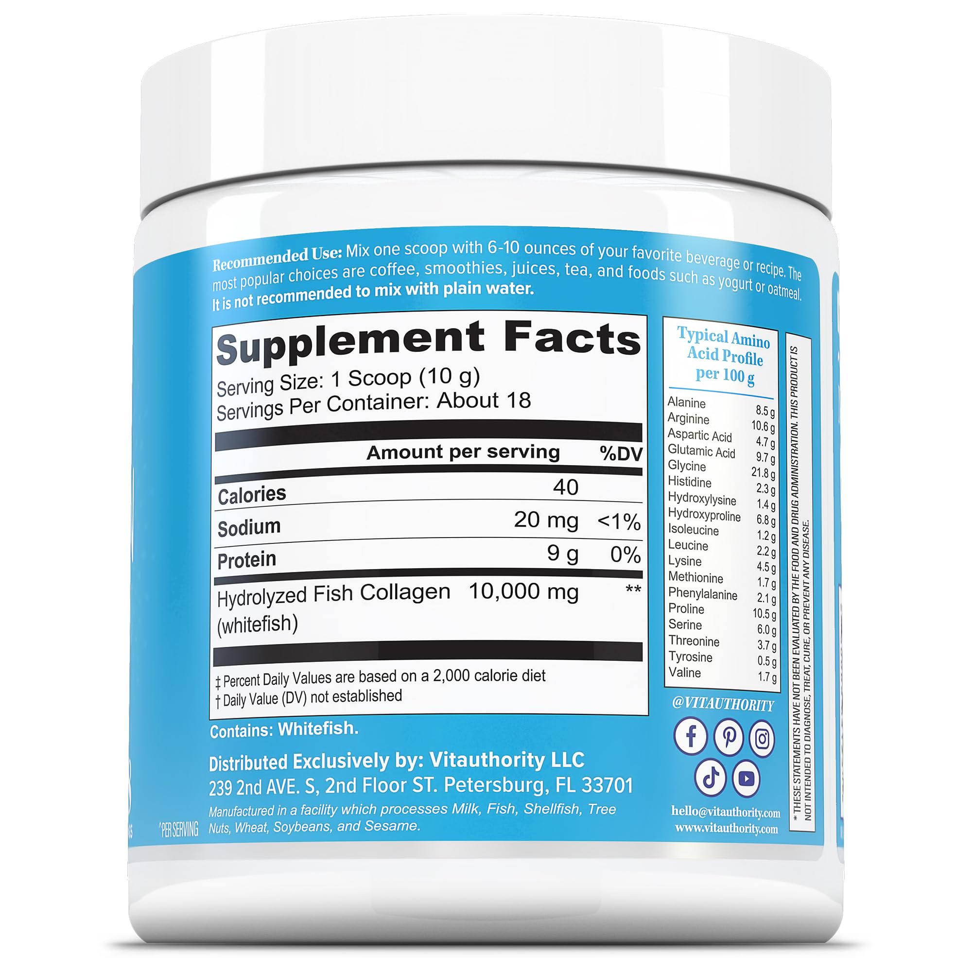 Bottle beside a glass showing serving size (18 servings)