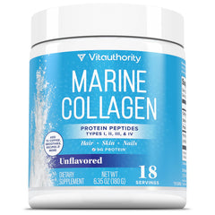 Vitauthority Marine Collagen Powder bottle on a clean surface