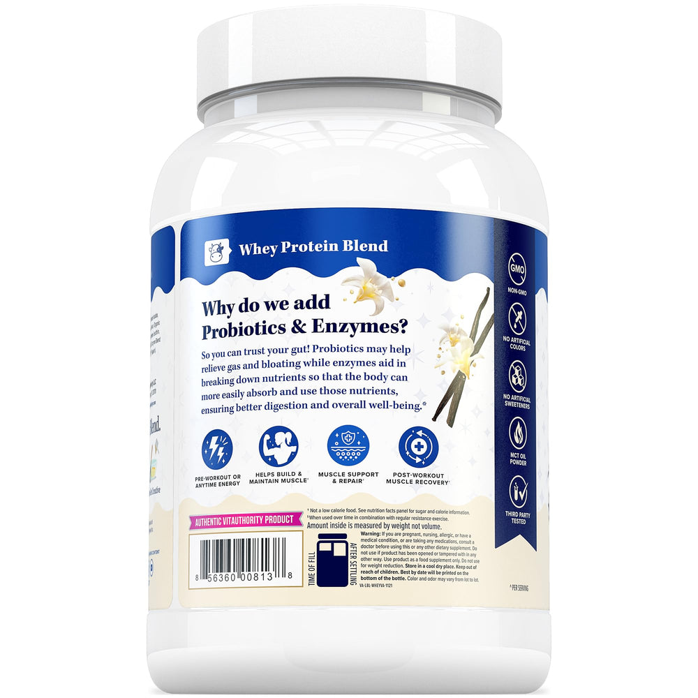 Vitauthority Whey Protein daily nutrition glass conveys convenient protein boost.