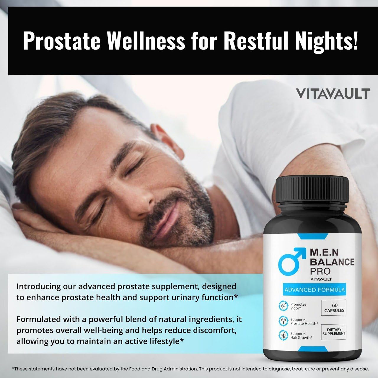 Front view of M.E.N Balance Pro bottle label