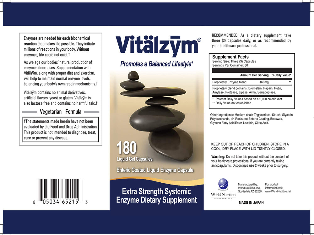 VITÄLZYM Serrapeptase, Bromelain, Papain and other enzyme ingredients