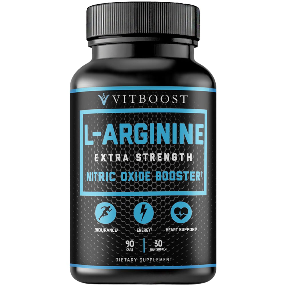 VitBoost bottle front view showing Extra Strength L Arginine 1500mg