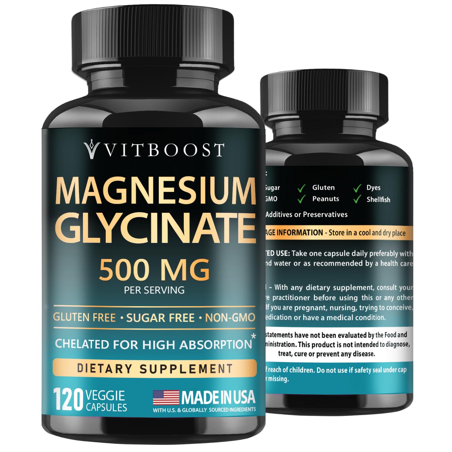 VitBoost Magnesium Glycinate 500mg bottle