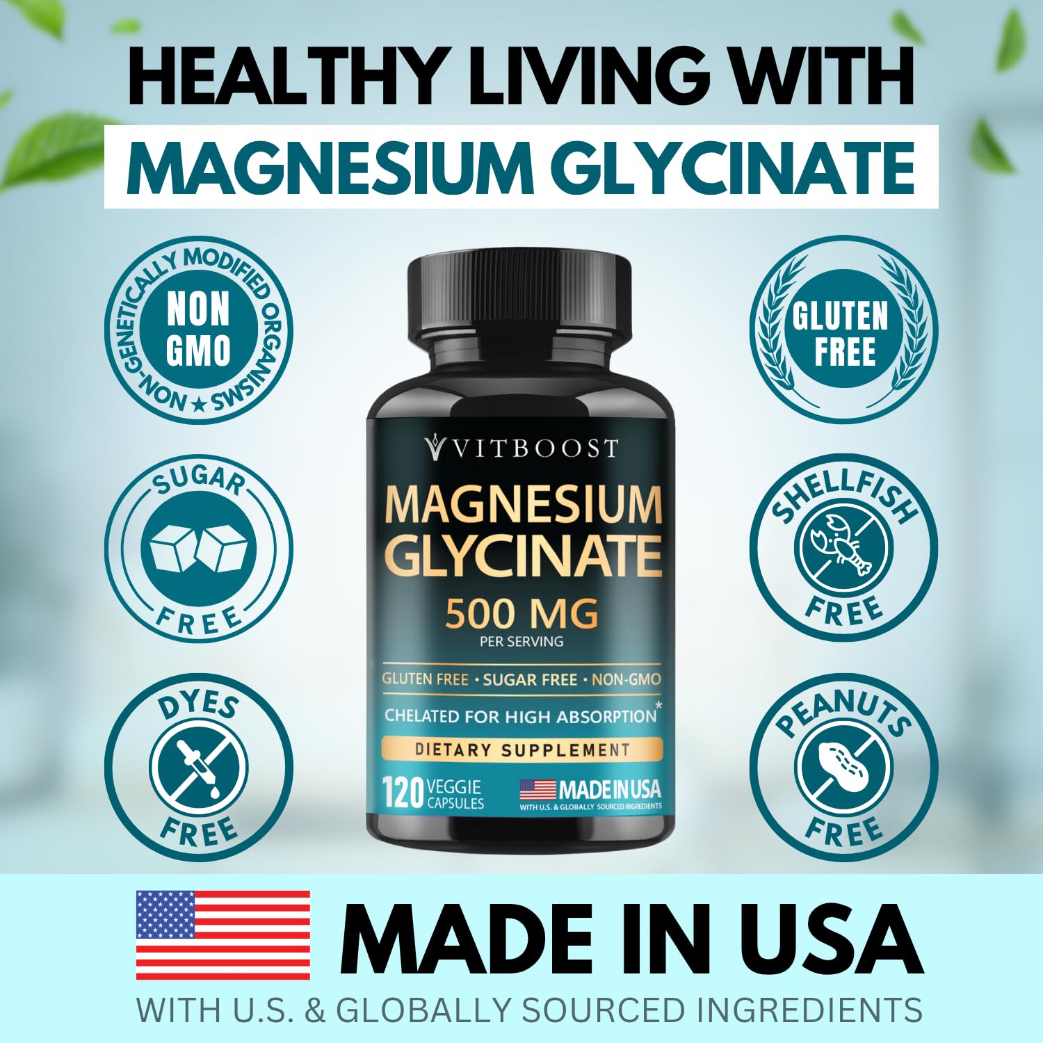 Magnesium glycinate capsules in bottle