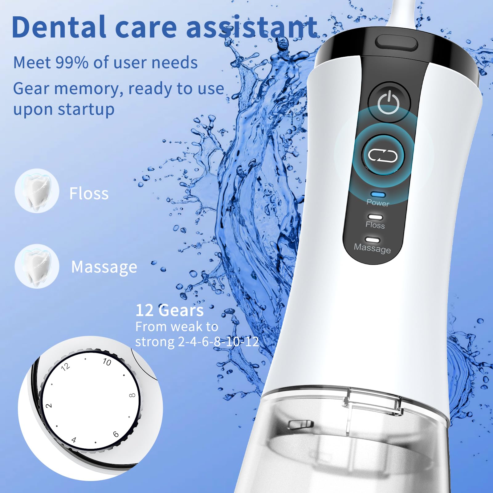 Detachable 350ml water tank on the flosser