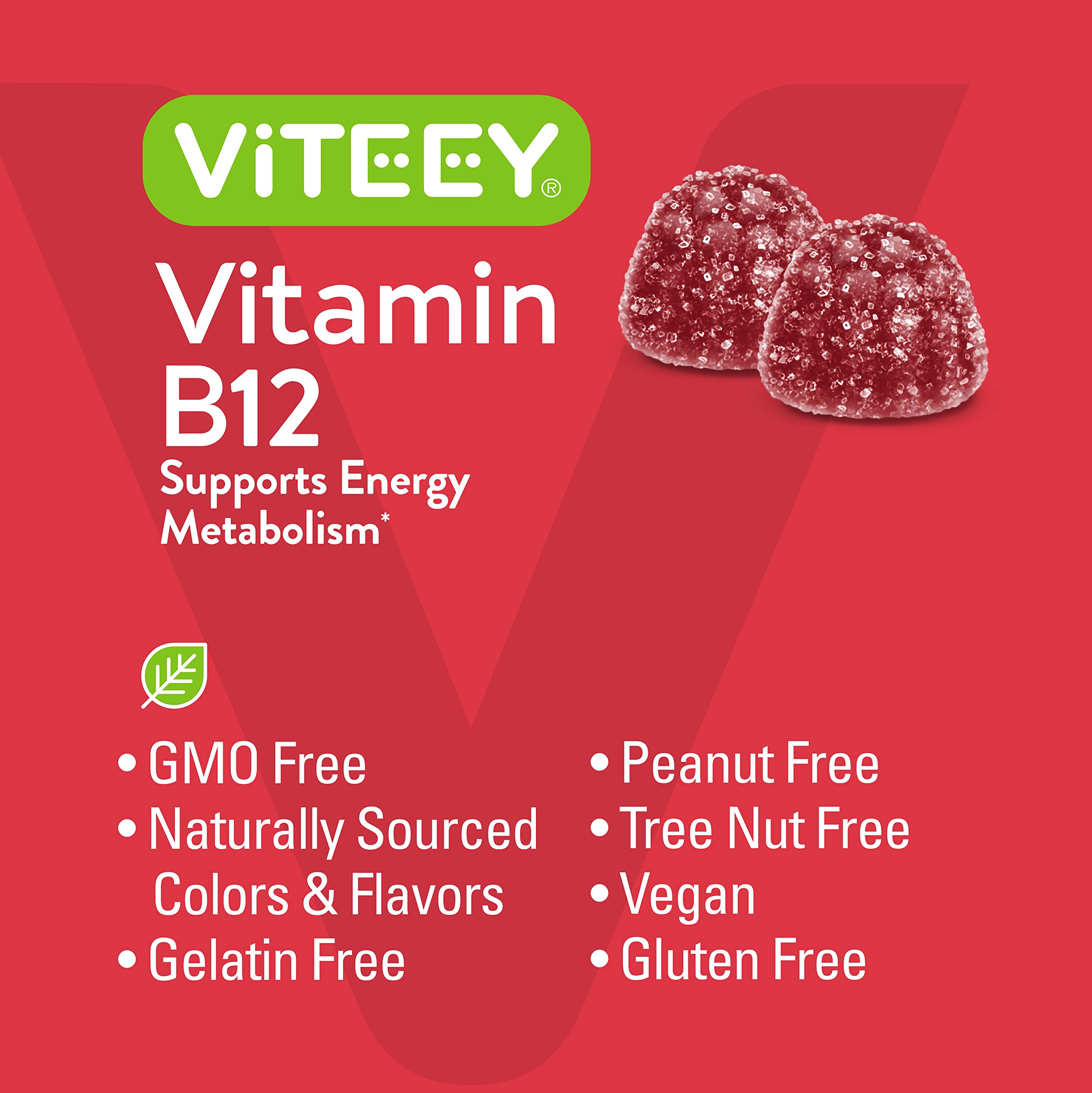 Non-GMO, peanut and tree nut free information for VITEEY B12 Gummies