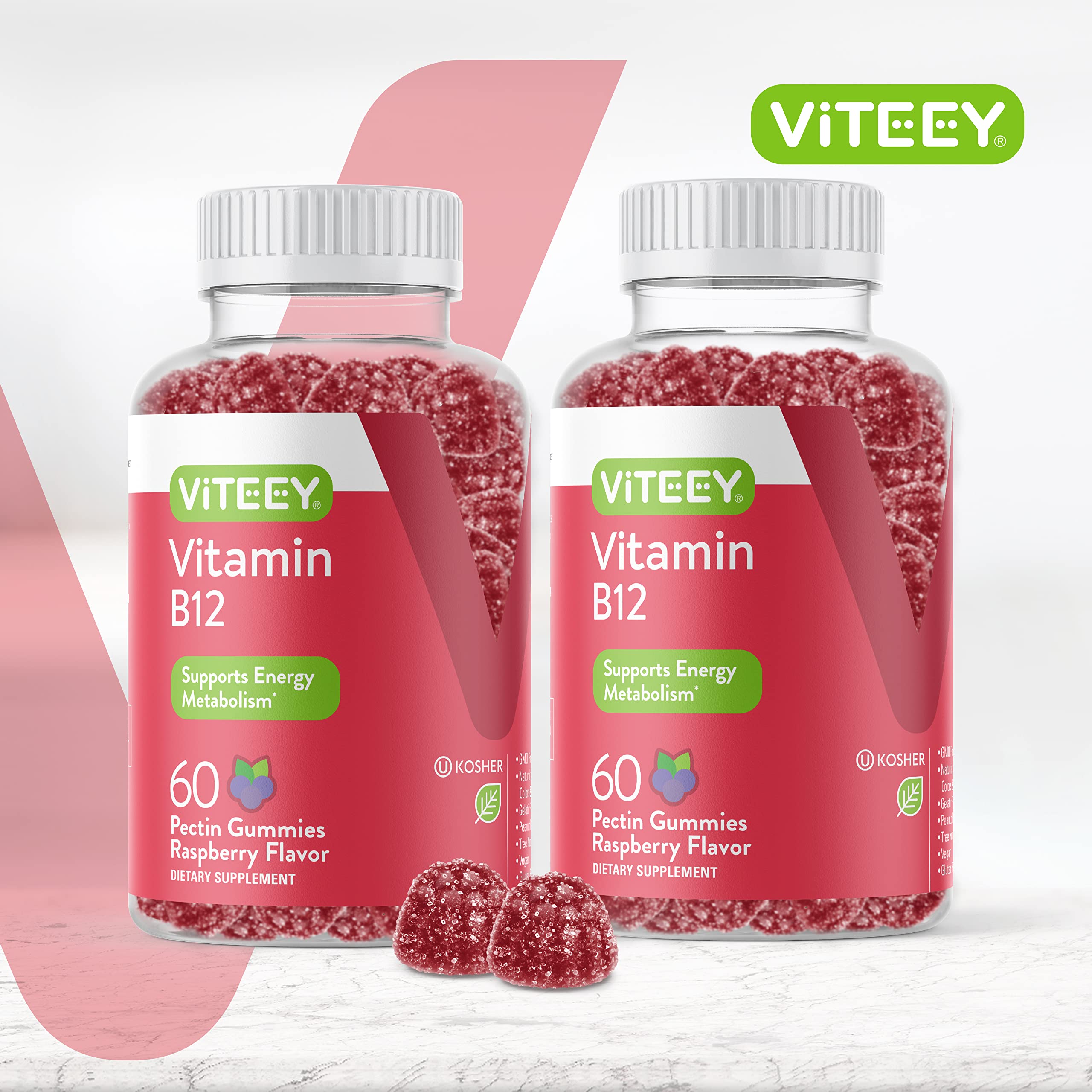 Back label showing nutrition facts and ingredients for VITEEY B12 Gummies