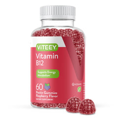 Viteey Vitamin B12 Gummies bottle with raspberry flavor