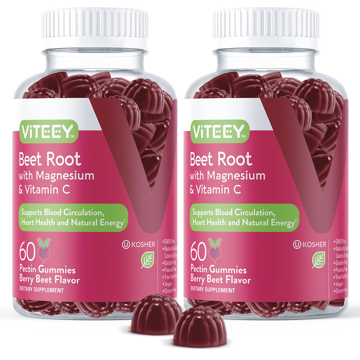 Bottle of Viteey Beet Root Gummies Berry Flavor – 120 count