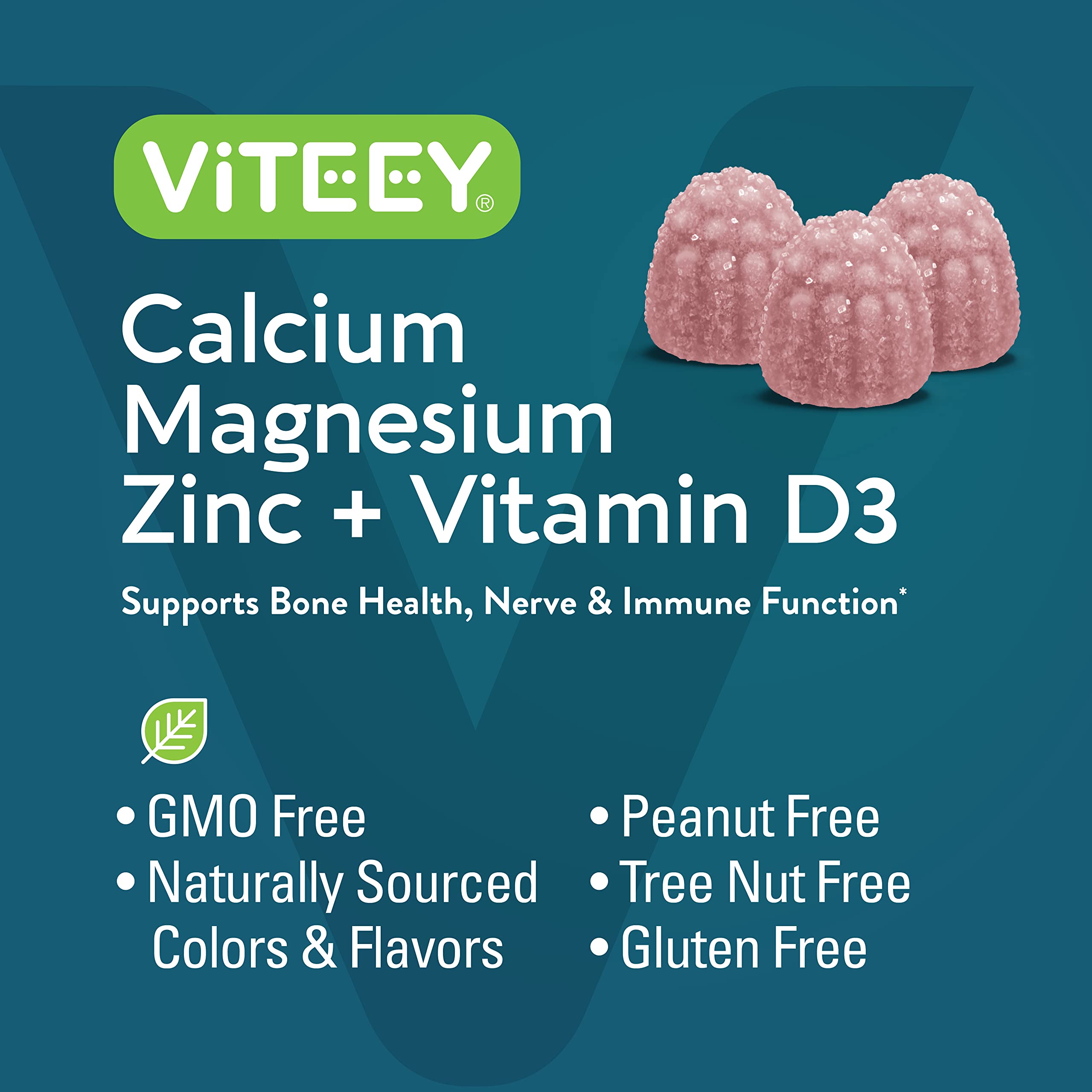 Nutrition facts panel for Viteey Raspberry Gummies with Vitamin D3