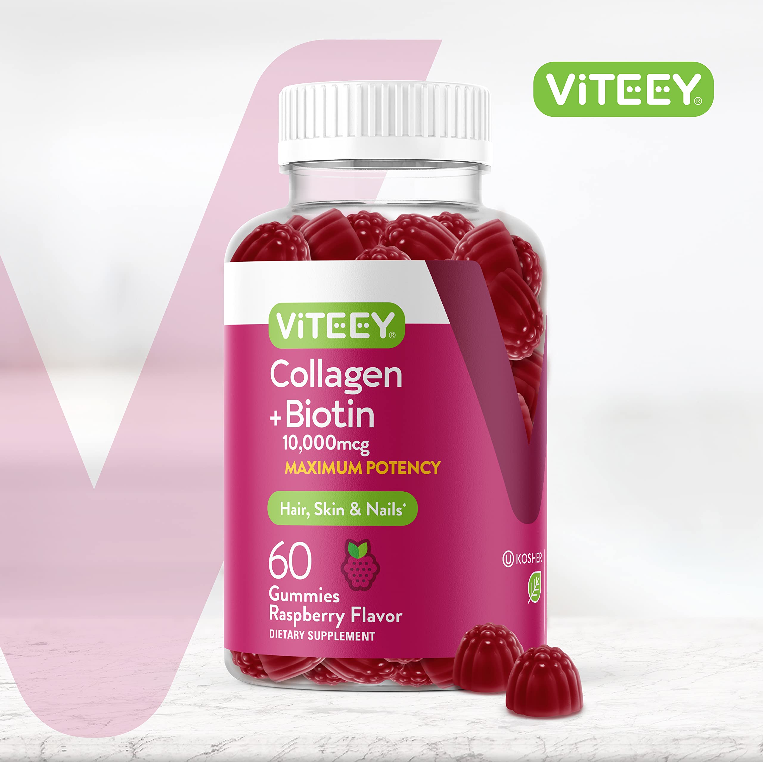 Viteey Collagen + Biotin gummies 60-count packaging image