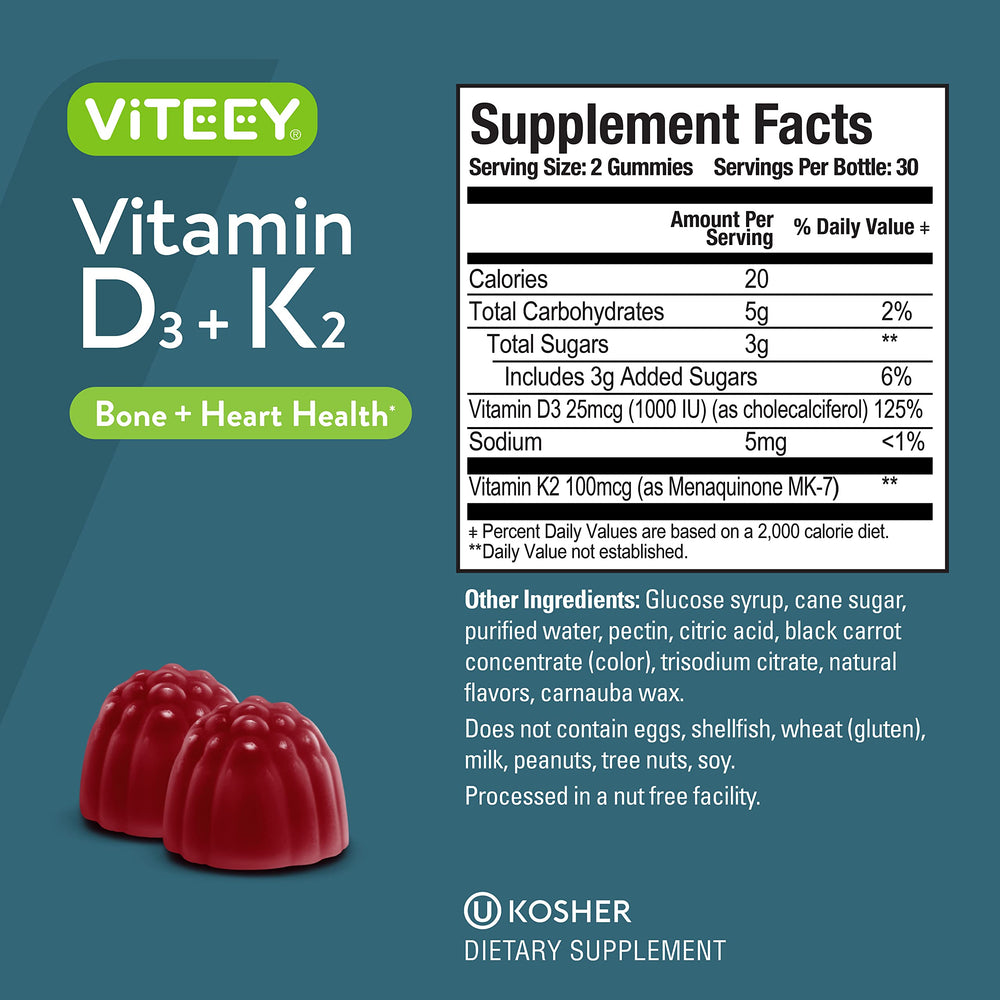 Dosage chart for VITEEY D3 K2 gummies