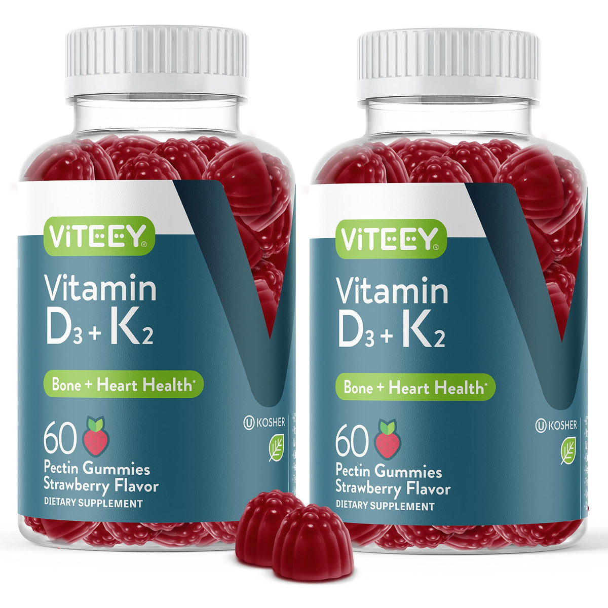 Front view of VITEEY D3 K2 strawberry gummies