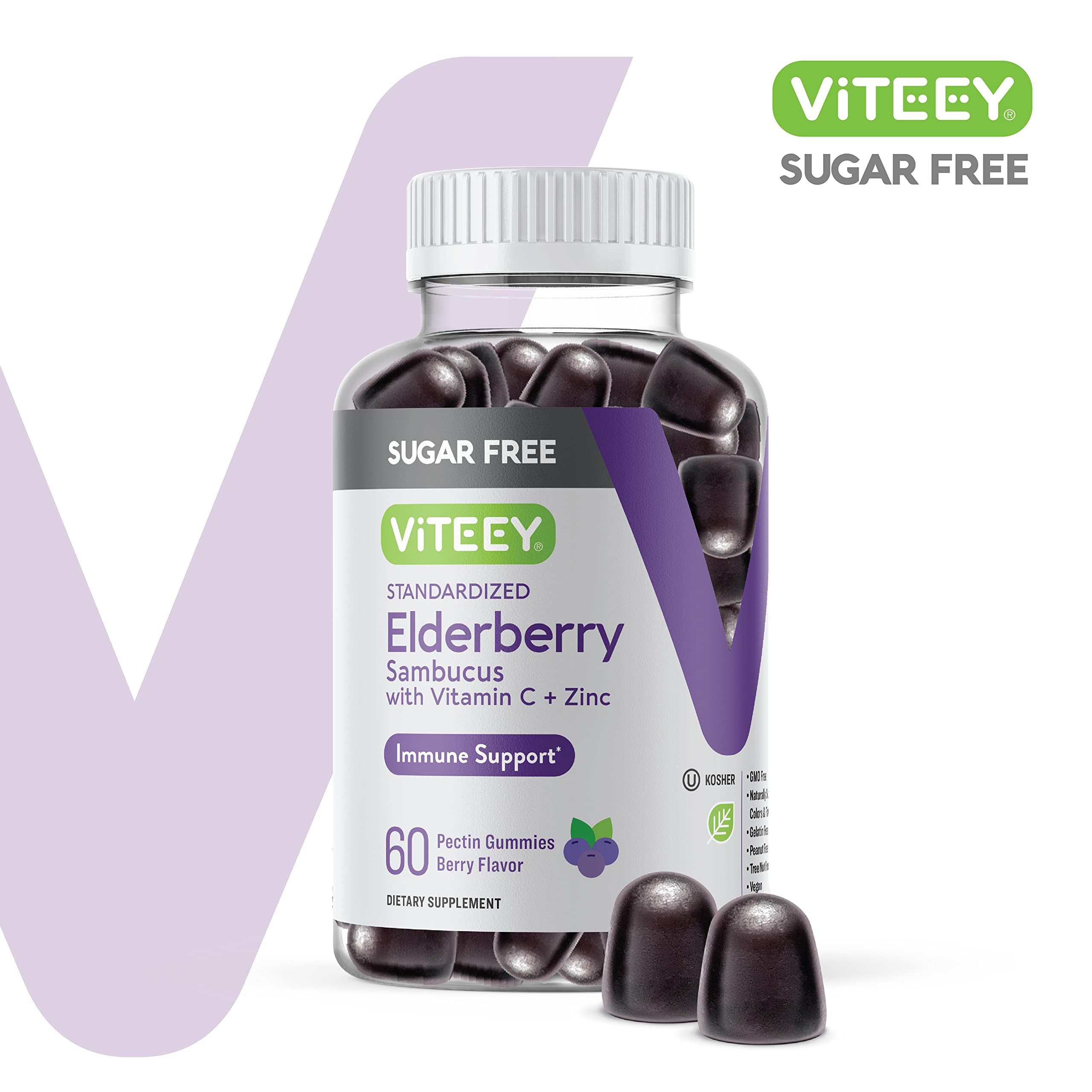 Close-up view of elderberry gummies ingredients and nutrition facts