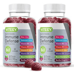 Viteey 8 in 1 Immune Support Gummies berry flavored bottle on a white background