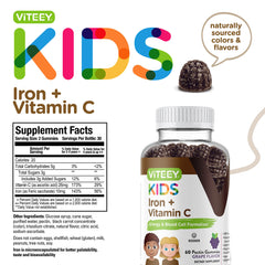 Vegan, gelatin-free and gluten-free labeling for Viteey Iron Gummies for kids