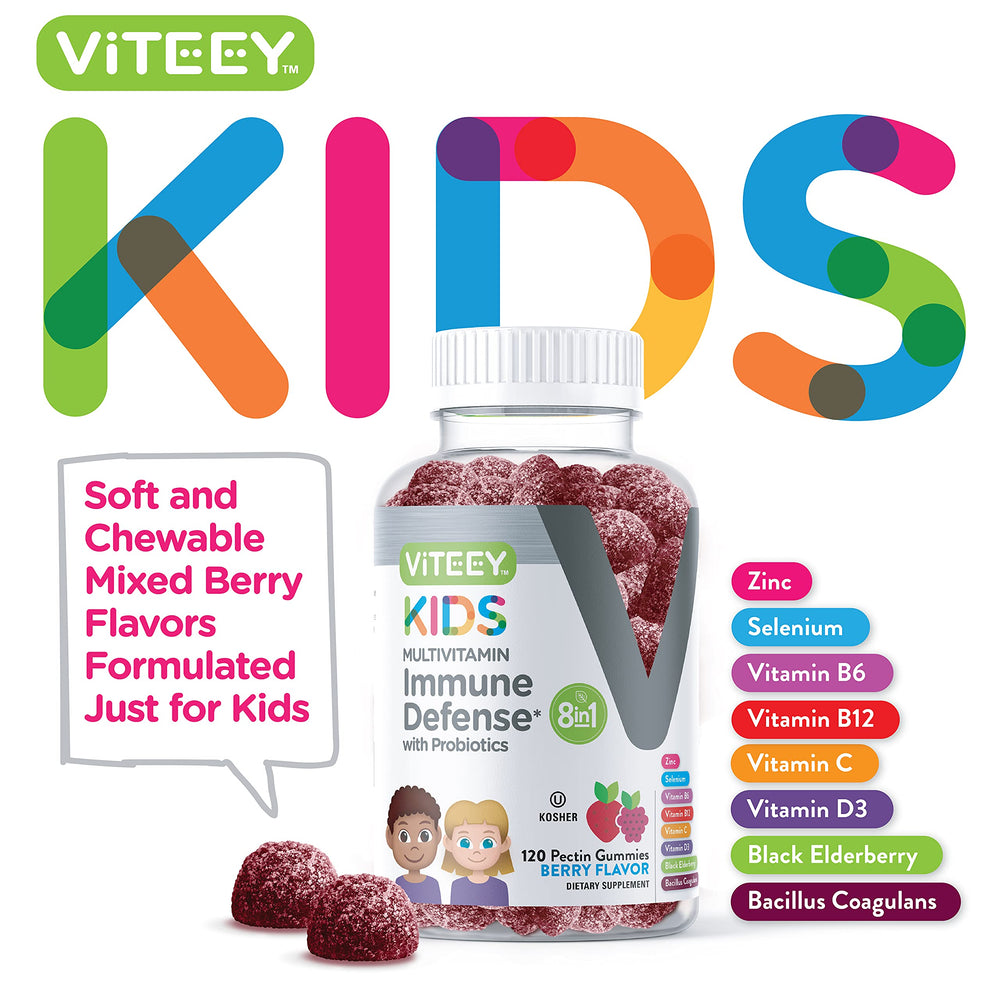 Bottle of Viteey Kids Multivitamin Gummies with Probiotics