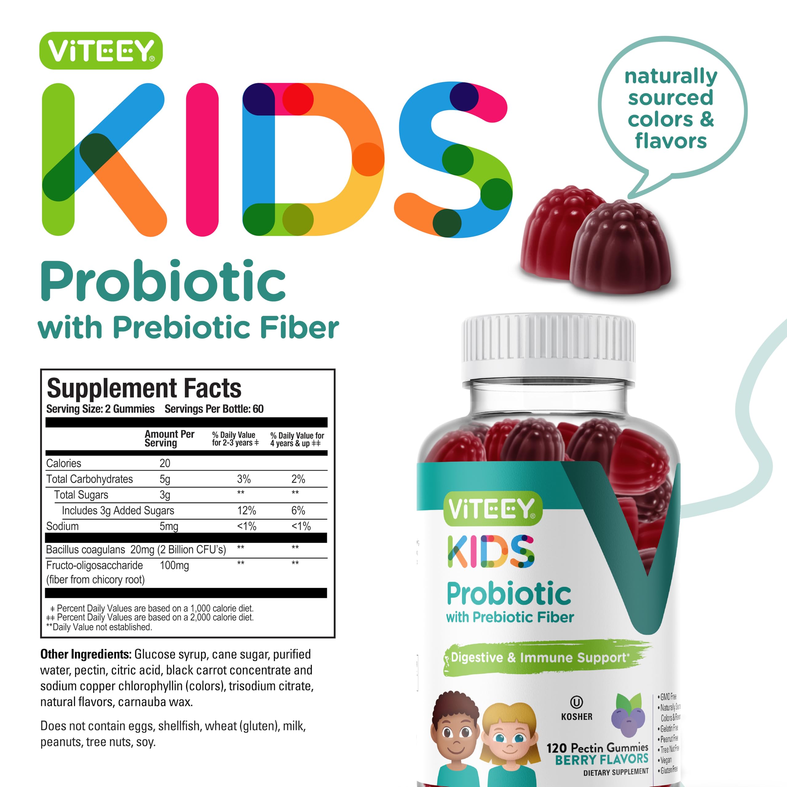 Vegan gelatin-free probiotic gummies for kids - ingredient highlights