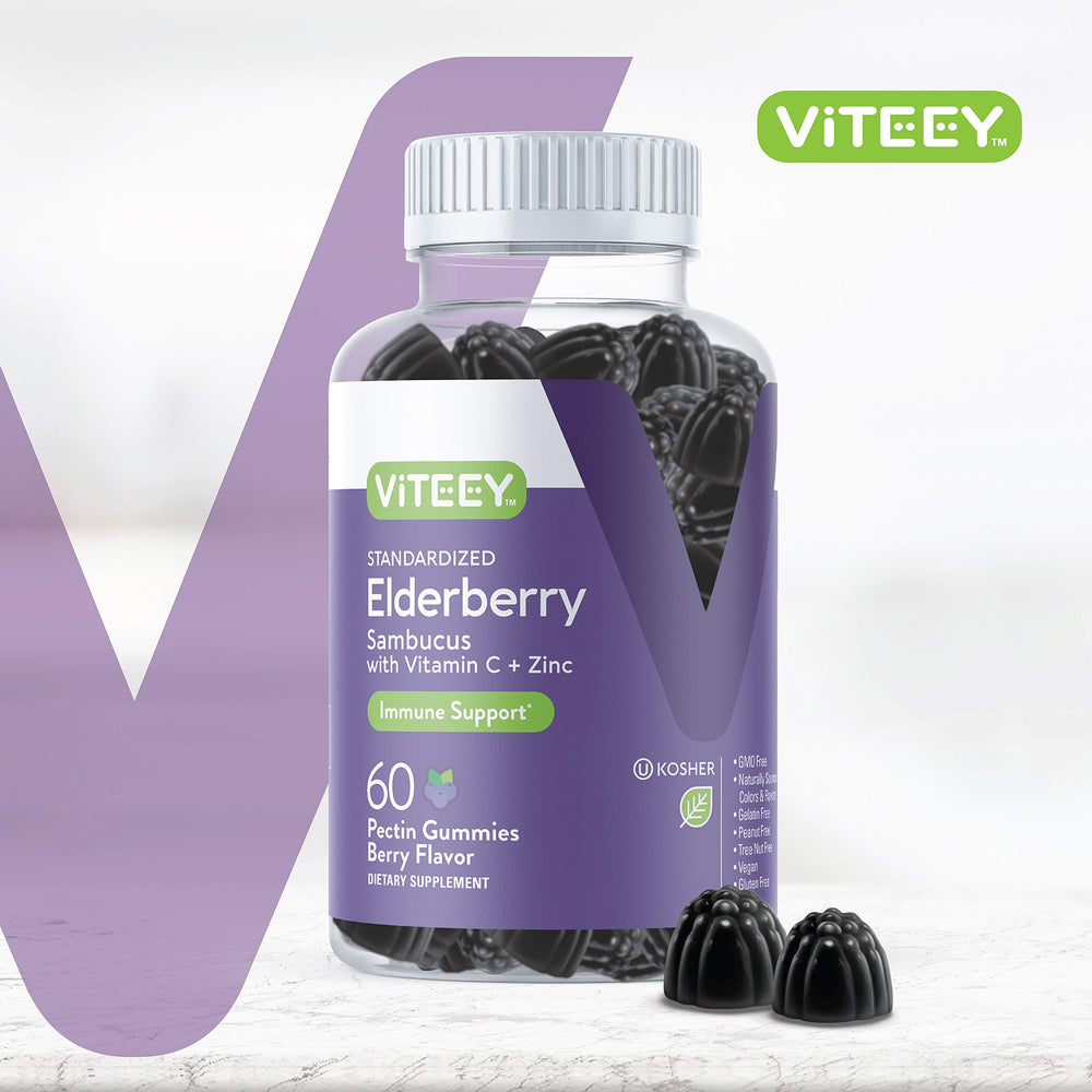 Berry-flavored elderberry gummies close-up