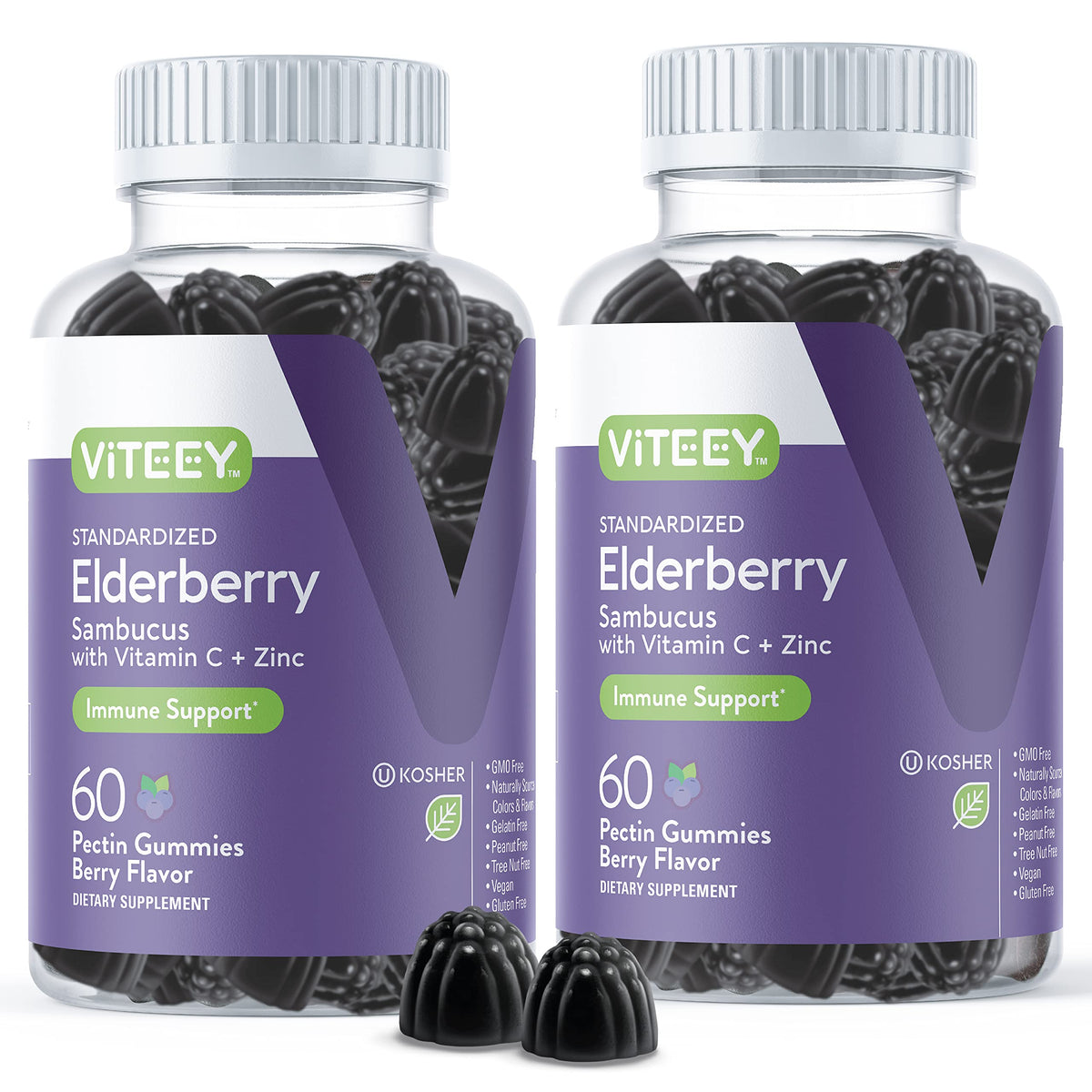 Bottle of Viteey Sambucus Elderberry Gummies for adults - 120 count
