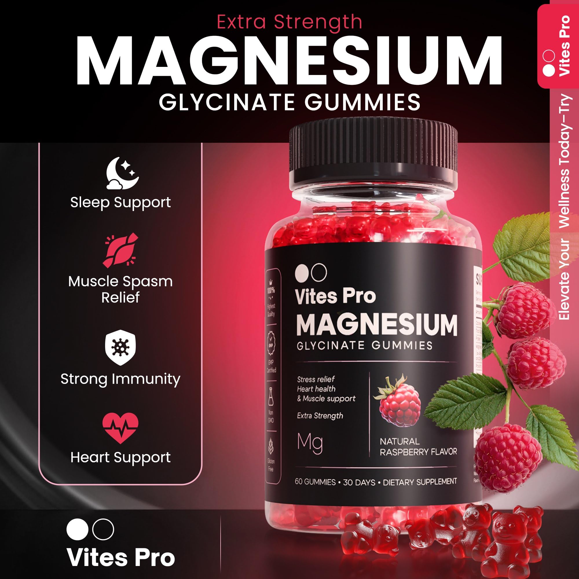 Raspberry-flavored gummies from VITES PRO Magnesium Glycinate