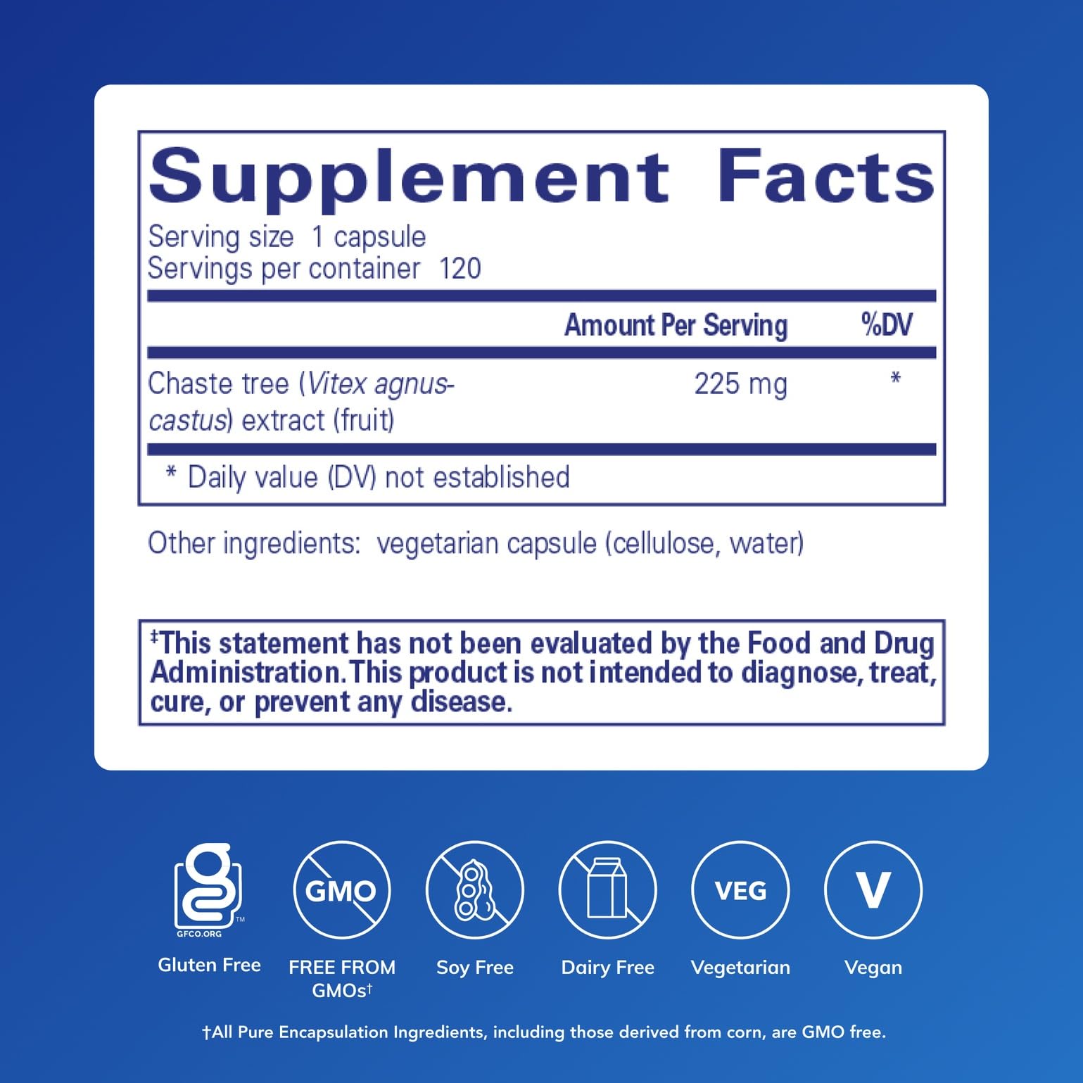 Vitex chasteberry extract 225 mg per serving label close-up