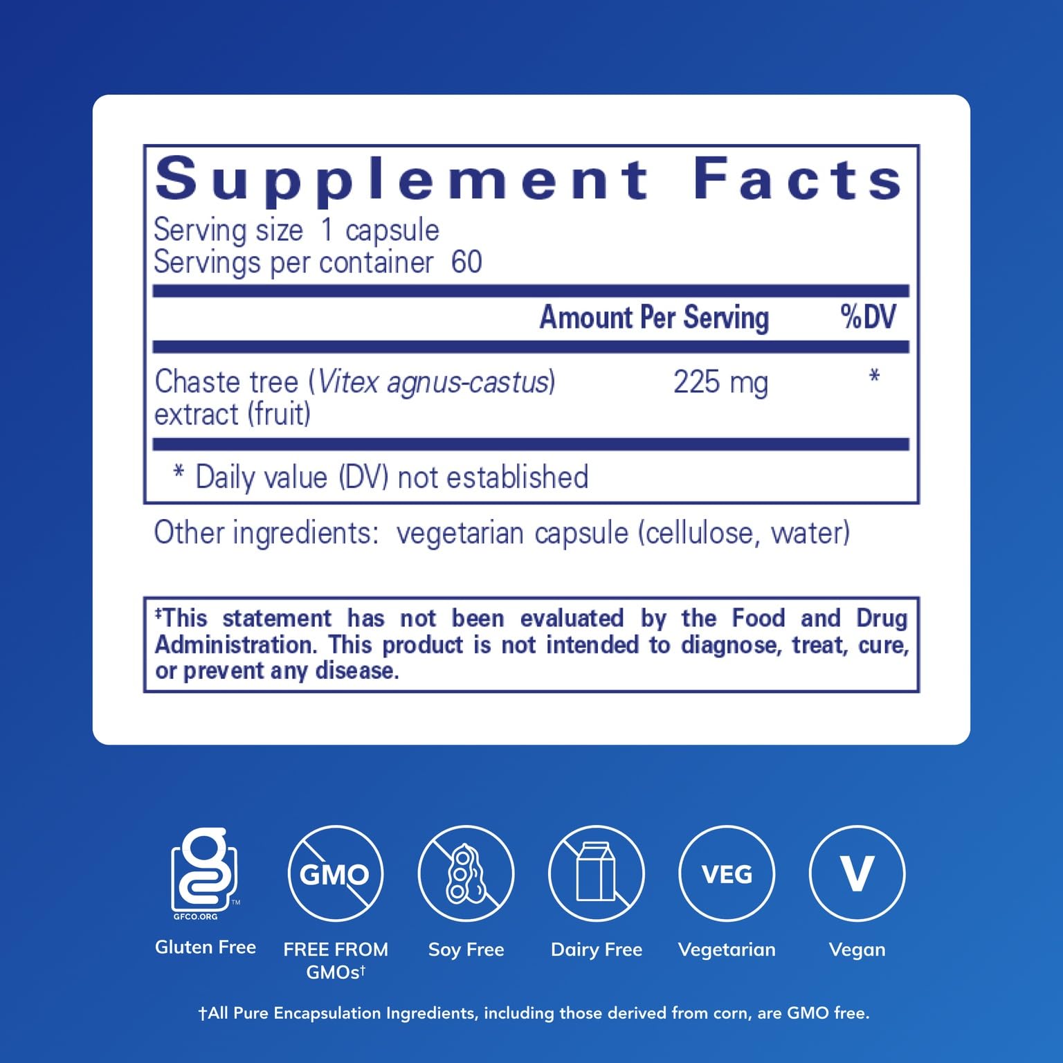 Vitex extract 225 mg per serving label