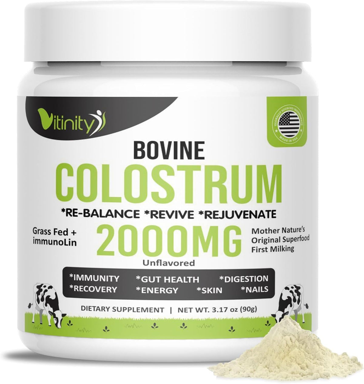 VITINITY Grass Fed Bovine Colostrum Powder packaging front