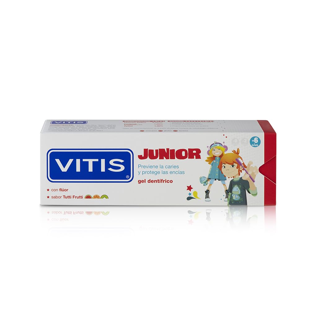 Tube of Vitis Junior Tutti Frutti Toothpaste 75ml