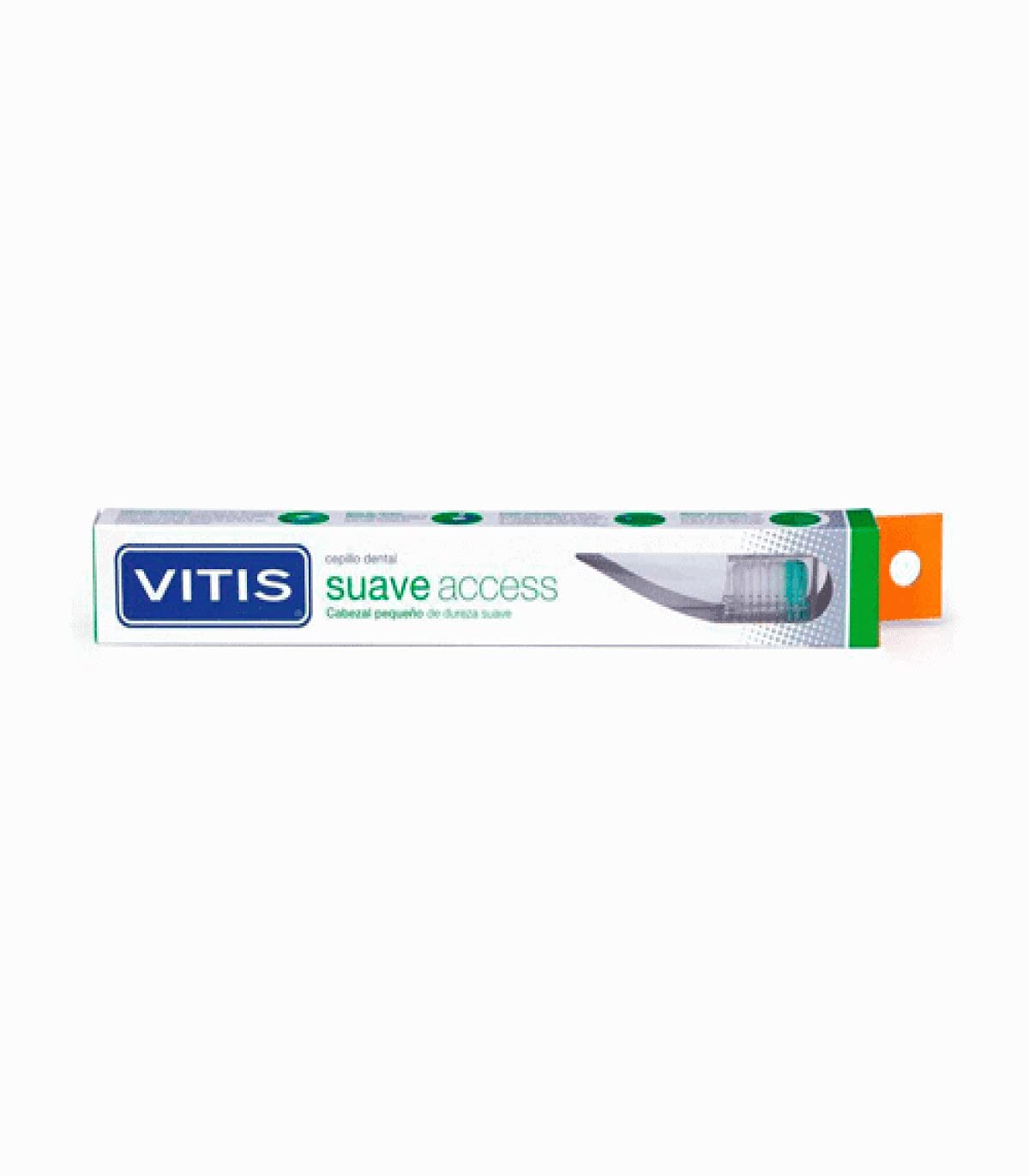 Close-up of Vitis toothbrush head showing soft wavy filaments