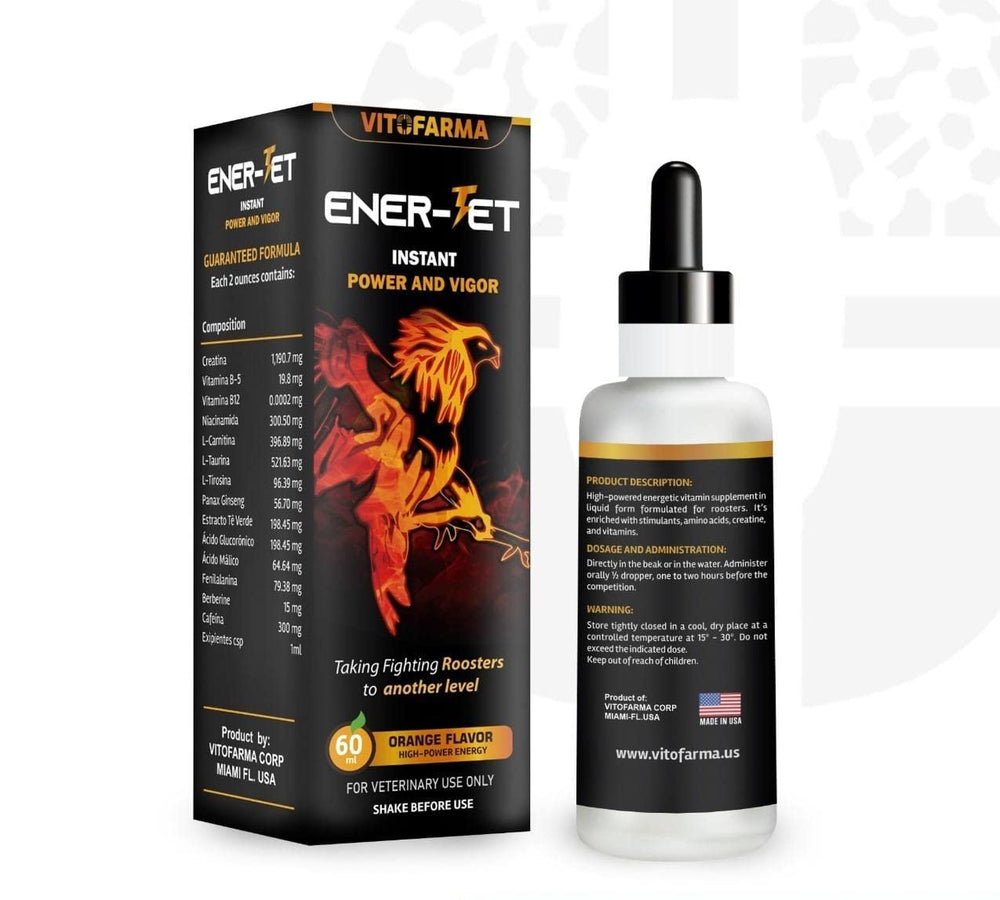 Ener-Jet rooster energy booster label close-up