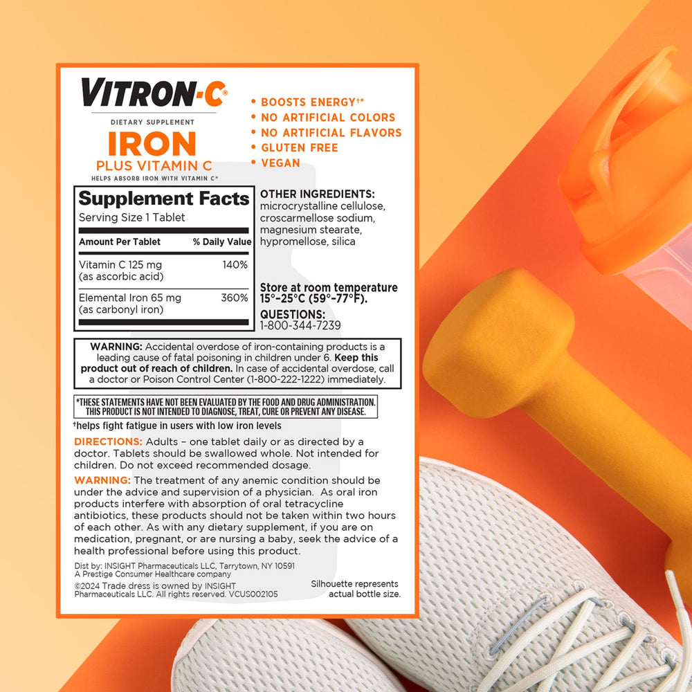 Vitron-C product shot emphasizes vegan, gluten-free formula